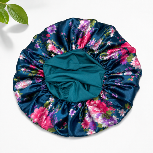 Extra Large Adjustable Satin Bonnet for Women, Double Layer Silk Sleep Cap, Floral Hair Bonnet for Curly Hair, Braids, Locs, Natural Hair & Protective Styles
