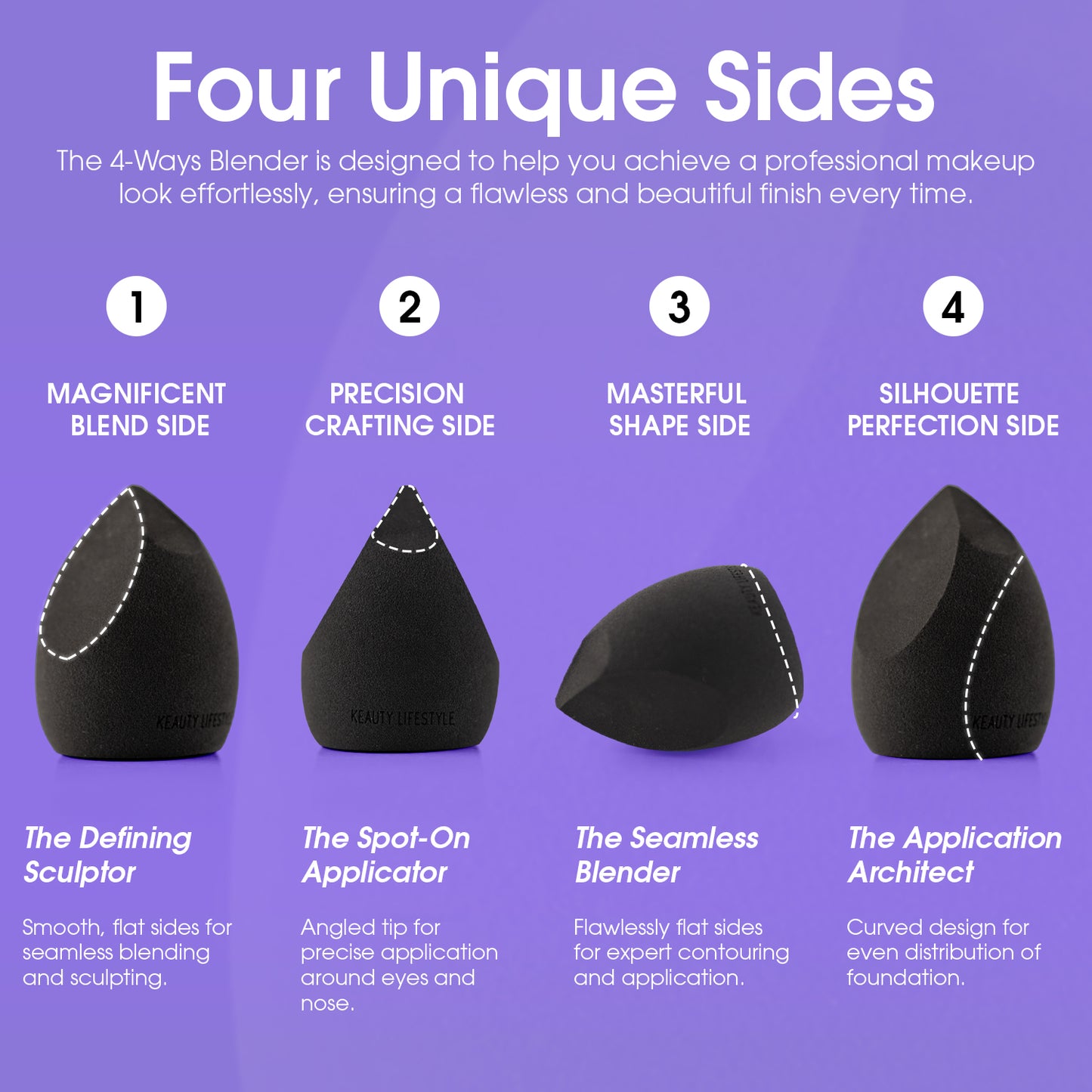 Original 4-Ways Beauty Sponge Blender, Precise Makeup Blending Tool, a Super Soft Latex Free and Vegan Black Makeup Sponge Blender (Qty - 1)