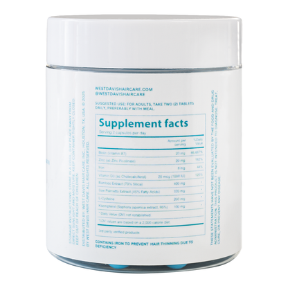 West Davis GPS Hair Vitamins | Supports Stronger, Fuller-Looking Hair | Biotin, Iron & Saw Palmetto | 30 Capsules