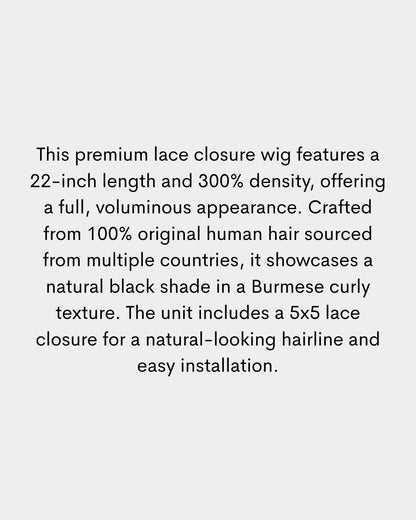Bundle: 22-Inch Burmese Curly Lace Closure Wig – 300% Density