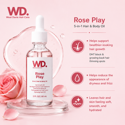 Rose Play Hair & Body Oil – 5-in-1 Light Weight Hydration & Nourishment (anti-inflammatory)